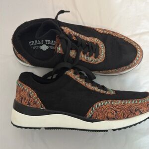 Like New Western Sneakers, Black and Leather Tool Print Sneakers